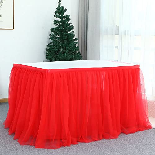 LUMoony Tüll Tischrock Tischdecke Tutu Tisch Deko L190*H76cm Tischdekoration Tutu Tischrock Tüll Tischrock Tischtüll für Kuchen, Geburtstag, Taufe, Hochzeitstische,Weihnachten Deko von LUMoony