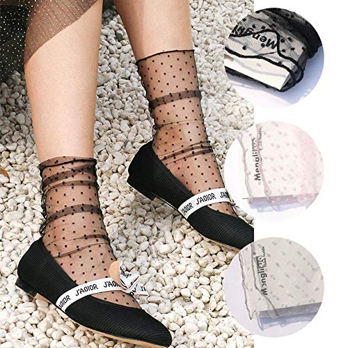 MoonyLI Damen Strümpfe Spitzensocken Kurz Spitze Socken Transparent lose Kurze Strümpfe Elastische Transparente Söckchen mit Blumenmuster durchscheinend 4 Paar von LUMoony