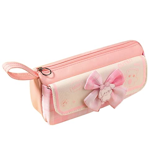 LUNCHS Hohe Kapazität Federmäppchen Waschbarer Stoff Mäppchen Seite Mit Griff Federtasche Reißverschlusstyp(Light Pink) von LUNCHS