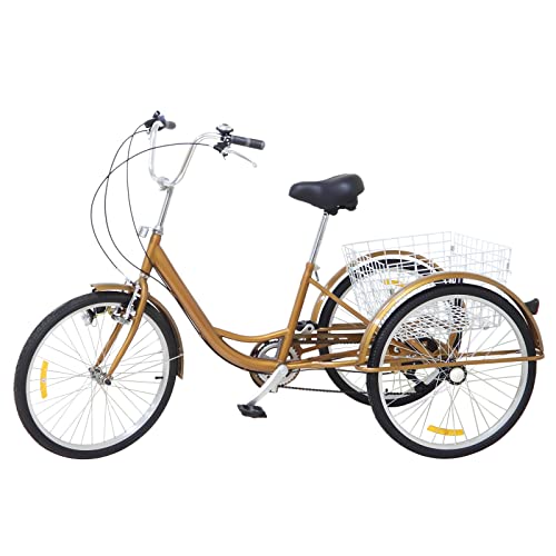 LUNICASHA 24 Zoll Dreirad für Erwachsene 6 Gang Dreiräder 24" Dreirad Fahrrad Seniorenrad mit Licht & Korb Gold LUNICASHA 24 Zoll Dreirad für Erwachsene 6 Gang Dreiräder 24" Dreirad Fahrrad Seniorenrad mit Licht & Korb Gold von LUNICASHA