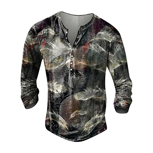 80er Jahre Outfit Herren Herren Jacke sportshirt langarm 3D Druck Henley Shirt Freizeit Distressed Henley Hemd Indian Tribal Langarmshirt mit Tasten Sportshirt Outdoor Tactical Tshirts Schwarz 5XL von LUNULE