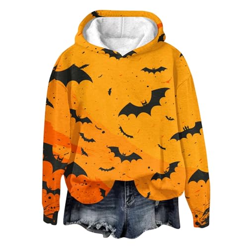 Angebot Des Tages, Pullover Damen Sweatjacke Damen Mit Kapuze Halloween 3D Drucken Langarm Kapuzenpullover Lustig Pullover Mit Kapuze Festlich Hoodie Jacke Damen Sweatshirt Damen Ohne Kapuze(Orange,L) von LUNULE