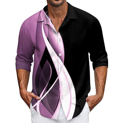 Angebot Des Tages, T-Shirts Für Herren Hemd Weiß Herren 3D Druck Button Down Hemden Gradient Freizeithemd Für Alltag Casual Regular Fit Trachtenhemden Für Herren Fitness Shirt Herren(Purple,4Xl) von LUNULE