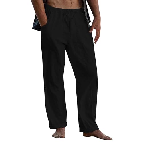 Angebot des Tages, Jogginhose Herren Cargohose Herren Baggy Einfarbig Baumwolle Leinen Hosen Mit Kordelzug Und Tasche Leicht Lange Herren Sommerhose Herren Jogginganzug(Schwarz,S) von LUNULE