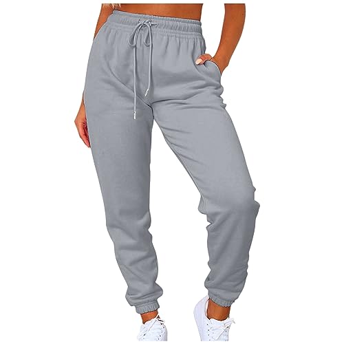 Angebot des Tages, Leggings Für Damen Gym Leggings Damen Einfarbig Sporthose Mit Kordelzug Casual Leicht Laufhose Fitness Sweathose Kuschelhose Damen Flauschig Warme Leggings Damen(Gray,L) von LUNULE