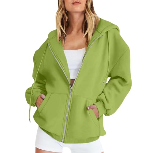 Angebot des Tages, Sommerjacke Damen Leicht Jacke Damen Sommer Einfarbig Langarm Sweatshirt Jacke Mit Reißverschluss Casual Basic Sportjacke Damen Hoodie Mit Kapuze Kurze Strickjacke Damen(Grün,M) von LUNULE