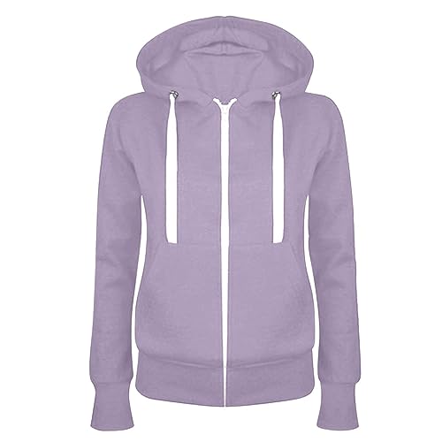 Angebot des Tages, Sommerjacke Damen Sommerjacke Damen Leicht Einfarbig Langarm Kapuzenjacke Mit Reißverschluss Casual Leicht Zip Hoodie Jacke Jogging Weste Damen Damen Sommerjacke(Light Purple,XXL) von LUNULE