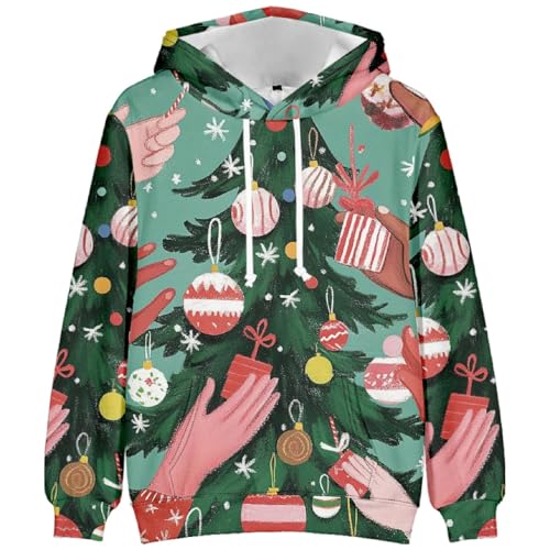 Angebot des Tages, Weihnachtspullover Herren Lustig Weihnachten Geschenke Weihnachten 3D Druck Langarm Pullover Sweatshirt Mit Kapuze Lustig Christmas Sweatshirt Herren Ohne Kapuze (Dark Green,XXL) von LUNULE