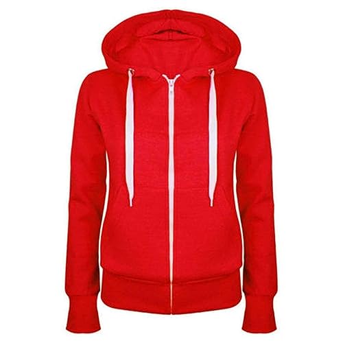 Angebot des Tages Blitzangebot, Kapuzenjacke Damen Für Damen Einfarbig Langarm Kapuzenjacke Mit Reißverschluss Casual Leicht Zip Hoodie Jacke Sweatshirt Damen Y2K Hoodie(Red,XXXL) von LUNULE