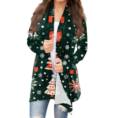 Angebot des Tages Blitzangebot Elegant Gedruckt Langarm Cardigan Herbst Winter Bequeme Lange Strickjacken Weihnachts Jacke Locker Casual Strickmantel (Green, M) von LUNULE