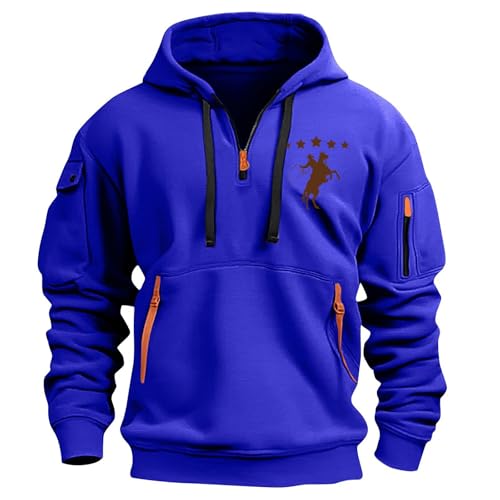 Angebote Des Tages Heute, Weihnachtspulli Herren Hoody Herren Mit Kapuze Langarm Sweatshirt Mit Reißverschluss Männer Drucken Hoodie Mit Multi Taschen Decken Hoodie Winter Pullover (Royal Blue,3Xl) von LUNULE