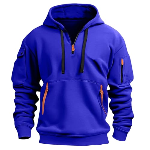 Angebote Des Tages Heute Blitzangebote, Fleecepullover Herren Y2K Hoodie Einfarbig Langarm Pullover Mit Kapuze Casual Kapuzenpullover Mit Reißverschluss Pullover Weihnachten Herren (Royal Blue,Xl) von LUNULE