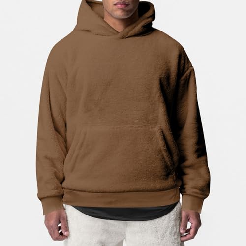 Angebote Des Tages Heute Blitzangebote, Sweatshirt Herren Y2K Zip Up Hoodie Einfarbig Plüsch Pullover Mit Kapuze Casual Warm Hoody Kapuzenpullover Mit Tasche Hoodies Herren Kaschmir (Braun,3Xl) von LUNULE