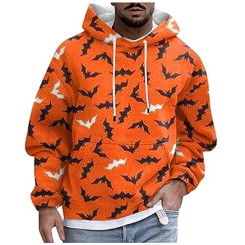 Angebote Des Tages Heute Deal, Hoodie Oversize Anime Pullover Halloween Druck Langarm Pullover Mit Kapuze Fledermaus Muster Kapuzenpullover Pullover Decke Kapuzenpullover Herren Reißverschluss(Gelb,M) von LUNULE