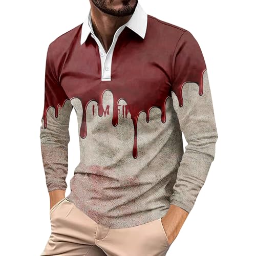 Angebote Des Tages Heute Deal, Langarm Shirts Herren Running Shirt Herren Halloween Kostüm Herren Blutspritzer Muster Langarm Oberteile Hemd Entsetzen Blutig Bedruckt Herren Longsleeve (Vermilion,L) von LUNULE