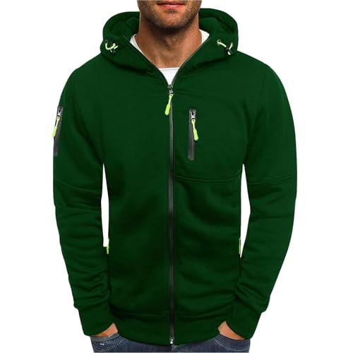 Angebote Des Tages Heute Deal, Sweatjacke Herren Trainingsjacke Herren Einfarbig Langarm Kapuzenjacke Mit Reißverschluss Oversized Sweatshirt Outdoor Sport Hoody Männer Winter Jacket Men(Dark Green,M) von LUNULE