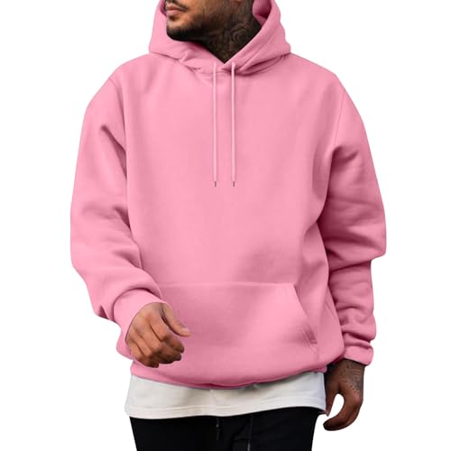 Angebote Herren, Hoodie Herren Kuschelhoodie Einfarbig Langarm Sweatshirt Mit Kapuze Casual Warm Pulli Hoody Leicht Zip Hoodie Herren Y2K Zipper Hoodie Herren(Rosa,3XL) von LUNULE