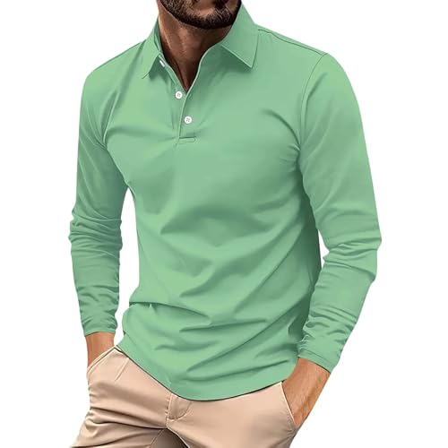 Angebote Tages Blitzangebote Heute, Herren Shirt Langarm Gym Shirt Herren Einfarbig Button Down Revers Polo Shirt Regular Fit Golf Tennis Shirts Casual Herren T Shirt XL Fitness (Light Green,M) von LUNULE