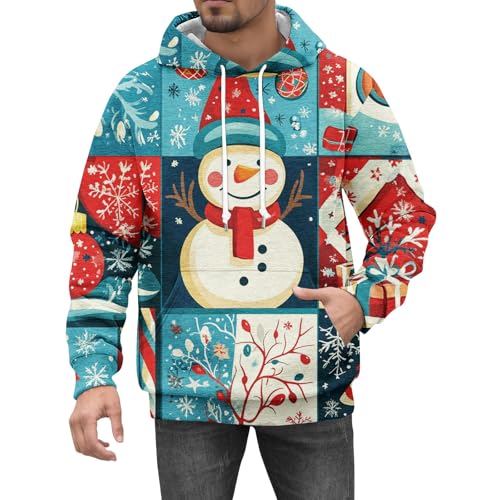 Angebote Tages Blitzangebote Heute, Pullover Herren Y2K Hoodie Weihnachten 3D Druck Langarm Hoodies Mit Tasche Männer Christmas Kapuzenpullover Weihnachts Hoodie Xmas Pullover(Sky Blue,L) von LUNULE