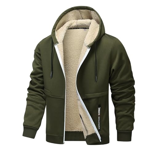 Angebote Tages Blitzangebote Heute, Sweatshirt Herren College Jacke Herren Langarm Sweatjacke Mit Reißverschluss Gefütterte Warm Winterjacke Bequemes Hoodie Winterpullover Herren (Armeegrün,Xl) von LUNULE