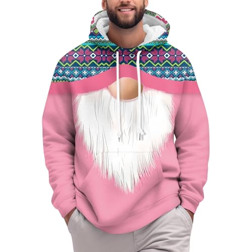 Angebote Tages Blitzangebote Heute, Weihnachtspullover Herren Weihnachtspullover Lustig Weihnachten 3D Druck Langarm Hoodies Mit Tasche Lustige Xmas Hoody Sweatshirt Decken Hoodie (Light Pink,M) von LUNULE