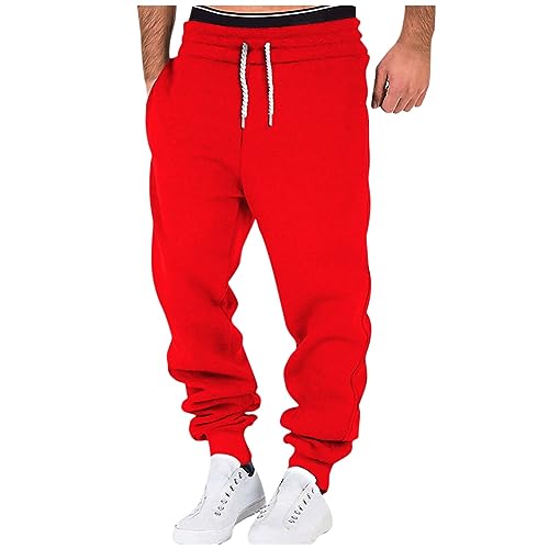 Angebote des Tages, Jogginghose Herren Latzhose Herren Arbeitshose Jogger Sporthose Mit Kordelzug Casual Regular Fit Sweathose Leicht Laufhose Yogahose Herren Militär Hose Herren(Rot,L) von LUNULE