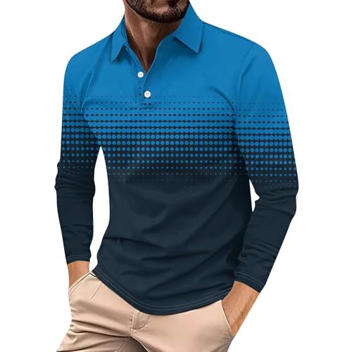 Angebote des Tages, Poloshirts Für Herren Compression Shirt Gradient Druck Knopfleiste T-Shirts Atmungsaktives Golf Tennis Shirts Polo Shirts Hemd Herren Leinen Herren Polover(Royal Blue,XL) von LUNULE