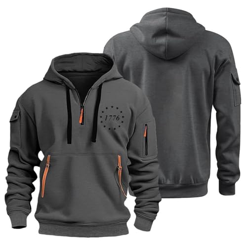 Angebote des Tages Heute Blitzangebote, Fleecepullover Herren Y2K Hoodie Druck Langarm Sweatshirt Mit Kapuze Casual Leicht 1/4 Zip Kapuzenpullover Kaschmir Pullover Herren Herren (Dark Gray,M) von LUNULE