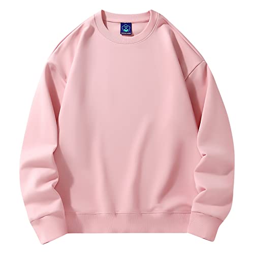 Angebote des Tages Heute Blitzangebote, Herren Hemd Langarm T Shirts Männer Einfarbig Rundhals Langarm Pullover Ohne Kapuze Locker Casual Pulli Tops Shirt Herren Langarm Sporthemden Herren(Rosa,3XL) von LUNULE