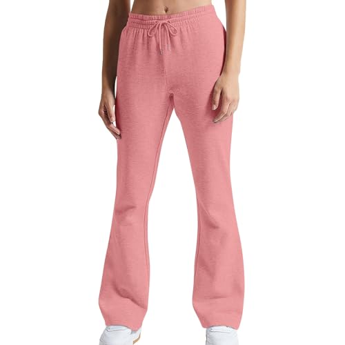 Angebote des Tages Heute Blitzangebote, Jogginghose Damen Bodybuilding Hose Einfarbig Schlaghose Mit Kordelzug High Waist Sporthose Leicht Casual Gefütterte Jogginghose Damen (Rosa,XL) von LUNULE