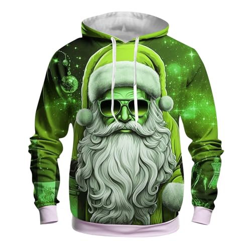 Angebote des Tages Heute Blitzangebote, Ugly Christmas Sweater Herren Lustig Weihnachtsmann Druck Langarm Kapuzenpullover Xmas Pullover Weihnachten Geschenke Christmas Sweater (Fluorescent Green,4XL) von LUNULE