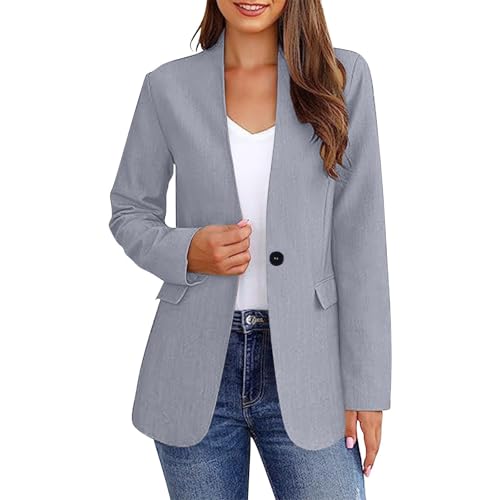 Angebote des Tages Heute Deal, Blazer Damen Elegant Longblazer Damen Einfarbig Langarm Knopf Open Front Jacke Arbeit Büro Cardigan Leicht Dünne Jacken Damen Sommer Damen Blazer (Grau,XL) von LUNULE