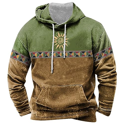 Angebote des Tages Heute Deal, Hoodie Oversize Weihnachtspullover Herren Retro Muster Langarm Pullover Mit Kapuze Casual Farbblock Kapuzenpullover Locker Pulli Oversize Pullover (Grün,3XL) von LUNULE