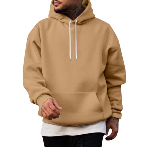 Angebote des Tages Heute Deal, Pullover Herren Anime Pullover Einfarbig Pullover Mit Kapuze Männer Langarm Kapuzenpullover Basic Pulli Hoody Weihnachtspullover Herren Lustig Winter (Khaki,4XL) von LUNULE