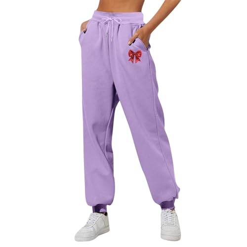 Angebote des Tages Heute Deal, Thermo Leggings Damen Leggings Damen Baumwolle Valentinstag Muster Sporthose Mit Kordelzug Leicht Bequeme Sweatpants Yogahose Damen Lang Sweatpants (Light Purple,XXL) von LUNULE