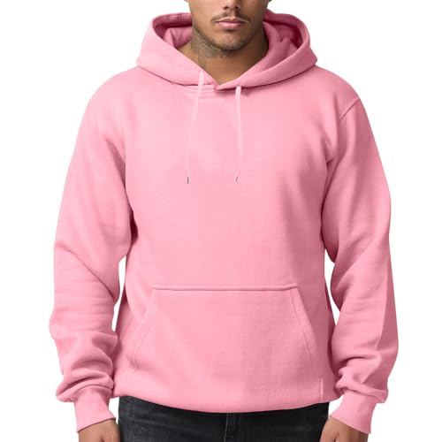 Angebote des Tages Heute Deal, Weihnachtspulli Herren Arbeitspullover Herren Einfarbig Basic Langarm Pullover Mit Kapuze Locker Hoody Casual Sweatjacke Herren Ohne Kapuze Herrenpullover (Rosa,3XL) von LUNULE