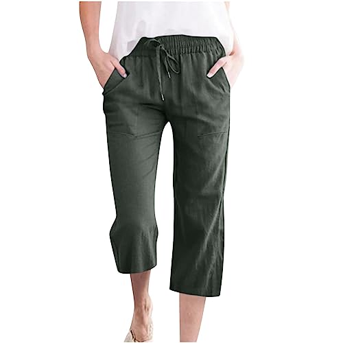 Bermuda Shorts Damen, Wickelhose Damen Sommer Outfits Damen 3/4 Hose Jogginghose Sommer Loose Bequeme Weitem Bein Sweathose Leinen Damen Angebote Jogginganzug Damen(Green,XXL) von LUNULE