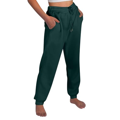 Blitzangebote, Cargohose Damen Joggpants Damen Einfarbig Sporthose Mit Kordelzug High Waist Basic Sweatpants Fitness Laufhosen Outdoor Chino Hose Damen Sommer Haremshose Damen Große Größen(Grün,Xxl) von LUNULE