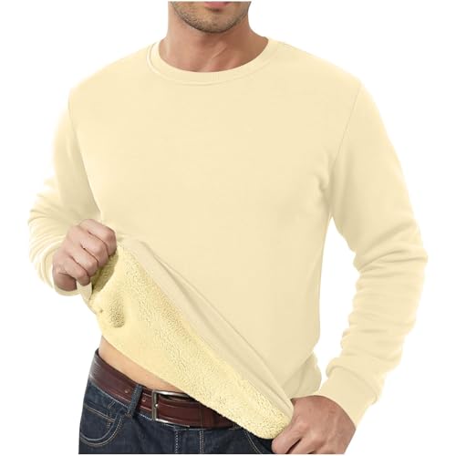 Blitzangebote Des Tages, Fleecepullover Herren Pullover Herren Ohne Kapuze Dickes Fleece Pullover Casual Einfarbig Rundhals Langarm Sweatshirt Fitness Shirt Herren Gym Pullover Herren Schwarz(Beige,S) von LUNULE