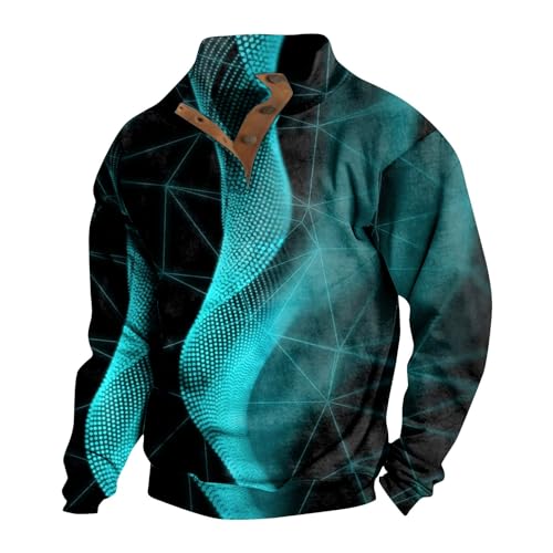 Blitzangebote Des Tages, Langarmshirts Für Herren Gym Tshirt Herren 3D Druck Langarm Henley Shirt Mit Stehkragen Loose Fit Pullover Ohne Kapuze Sportklamotten Herren Pullover Kleid(Multicolor,3Xl) von LUNULE