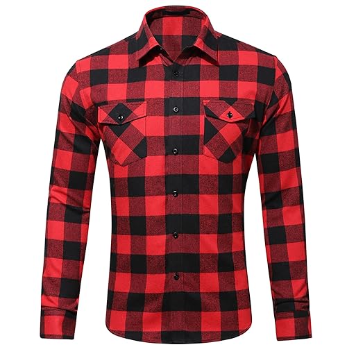 Blitzangebote des Tages, Freizeithemden Für Herren Hemd Oktoberfest Herren Kariert Button Down Revers Hemden Mit Taschen Slim Fit Freizeithemd Leicht Hawaii Hemd Männer Baumwolle (Rot,M) von LUNULE