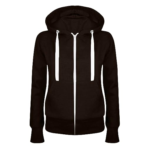 Blitzangebote des Tages, Hoodie Damen Sweatshirt Jacke Damen Einfarbig Langarm Kapuzenjacke Mit Reißverschluss Casual Leicht Zip Hoodie Jacke Jacke Damen Sommer College Jacke Damen(Brown,XXXL) von LUNULE