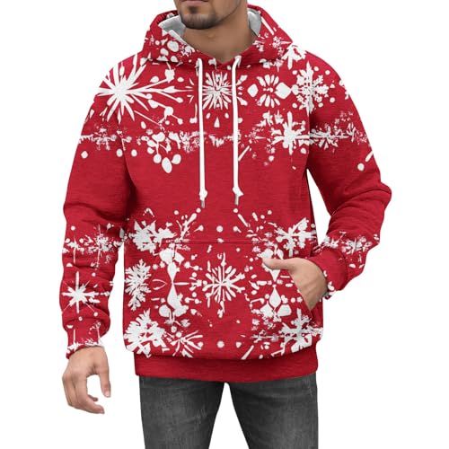 Blitzangebote des Tages, Langarmshirt Herren Oversized Hoodie Herren Weihnachten Druck Langarm Hoodies Mit Tasche Männer Christmas Oversize Pullover Decken Hoodie Hoodie Herren Reißverschluss(Red,L) von LUNULE