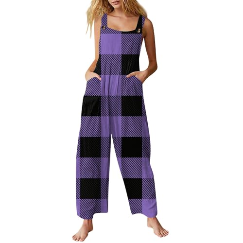 Blitzangebote des Tages, Latzhose Damen Jumpsuit Damen Sommer Gradient Drucken Latzhose Frauen Ärmellos Rompers Mit Taschen Lässig Leicht Skianzug Damen Einteiler Kuschelanzug (Purple,3XL) von LUNULE