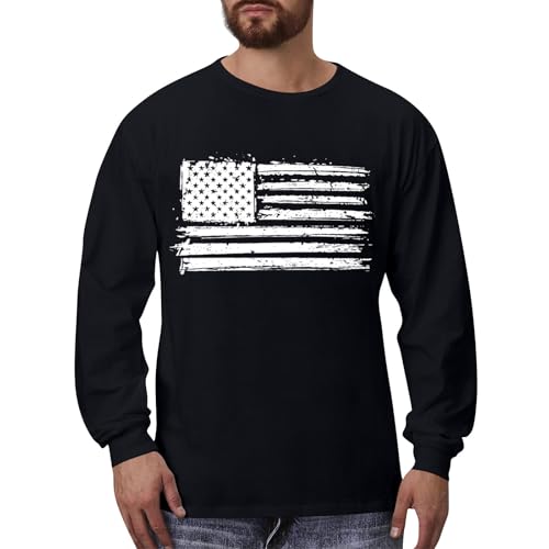 Blitzangebote des Tages, T Shirt Herren Langarm Halloween Pullover Vintage Flagge Druck Rundhals Langarm T Shirt Locker Casual Pullover Tops Outdoor Laufshirt Herren Langarm Tshirt (Black,M) von LUNULE