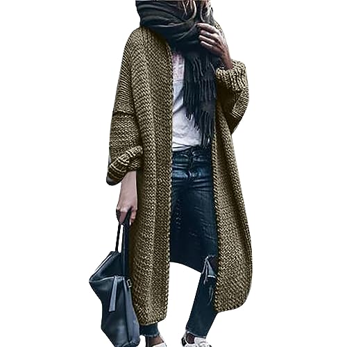 Damenbekleidung Sale, Strickjacke Mit Kapuze Damen Trachten Strickjacke Damen Einfarbig Langarm Grobstrick Jacke Strickjacken Frauen Open Front Sweater Outwear Leichte Jacke Damen (Armeegrün,3Xl) von LUNULE