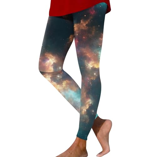 Galaxy Kostüm Damen, Weltall Kostüm Damen Space Bunte Leggings Planeten Kostüm Muster Eng Sportleggins Weltall Kostüm Galaxy Leggings Angebot Des Tages Blitzangebot Fleecehose Damen Warm(Yellow,XXL) von LUNULE