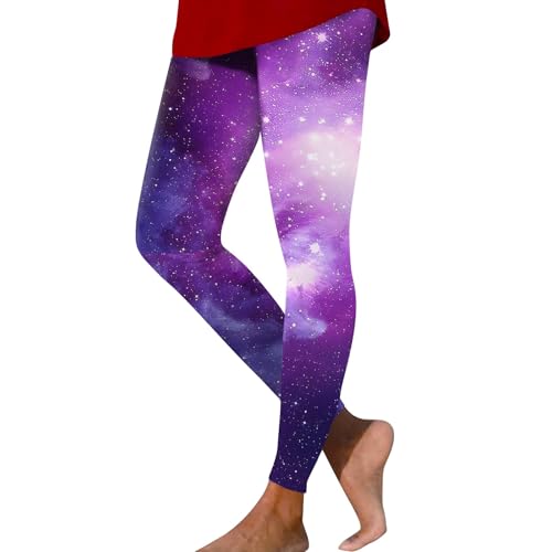 Glitzer Hose Damen, Kompressions Leggings Damen Galaxy Kostüm Frauen Space Bunte Leggings Karneval Planeten Kostüm 3D Bedrucken Galaxy Kostüm Meine Bestellungen Anzeigen Leggings (Light Purple,XXL) von LUNULE