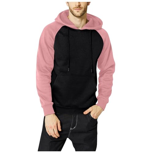 Herren Kleidung Sale, Hoodies Für Männer Winterpullover Herren Farbblock Langarm Pullover Mit Kapuze Locker Casual Basic Kapuzenpullover Aesthetic Clothes Hoodie Schwarz(Rosa,XL) von LUNULE