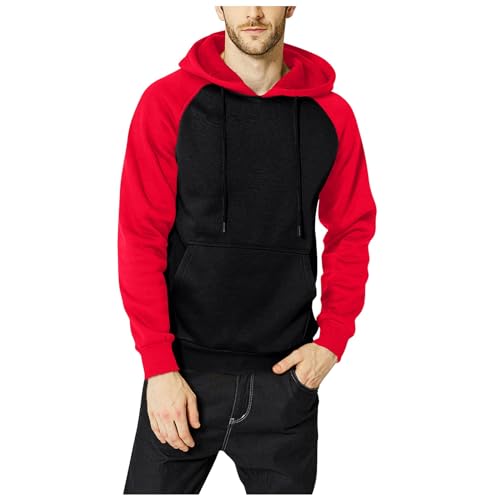 Herren Kleidung Sale, Pullover Herren Halloween Pullover Farbblock Langarm Pullover Mit Kapuze Locker Casual Basic Kapuzenpullover Decke Mit Ärmeln Und Kapuze Hoodie Zipper Herren(Rot,L) von LUNULE